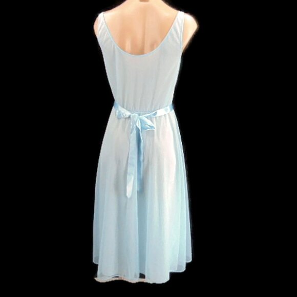 Vanity Fair Vintage 50s Blue Nightgown Size 32 Ribbon Trim Double Nylon Lace - Picture 9 of 12
